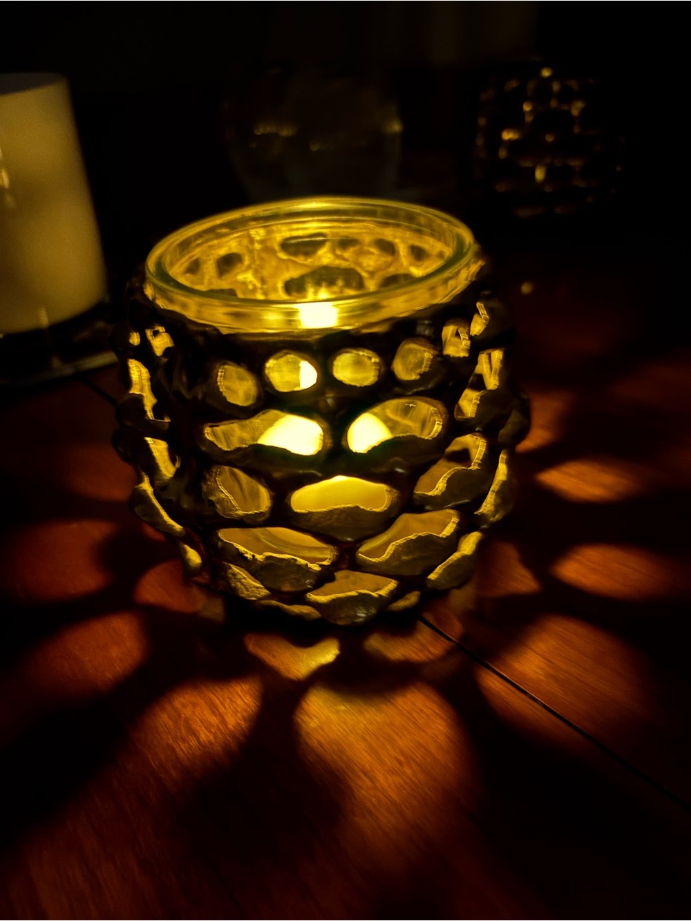 2- Brutalist Brass Honeycomb  Tealight /votive candle Holder - #homedecor